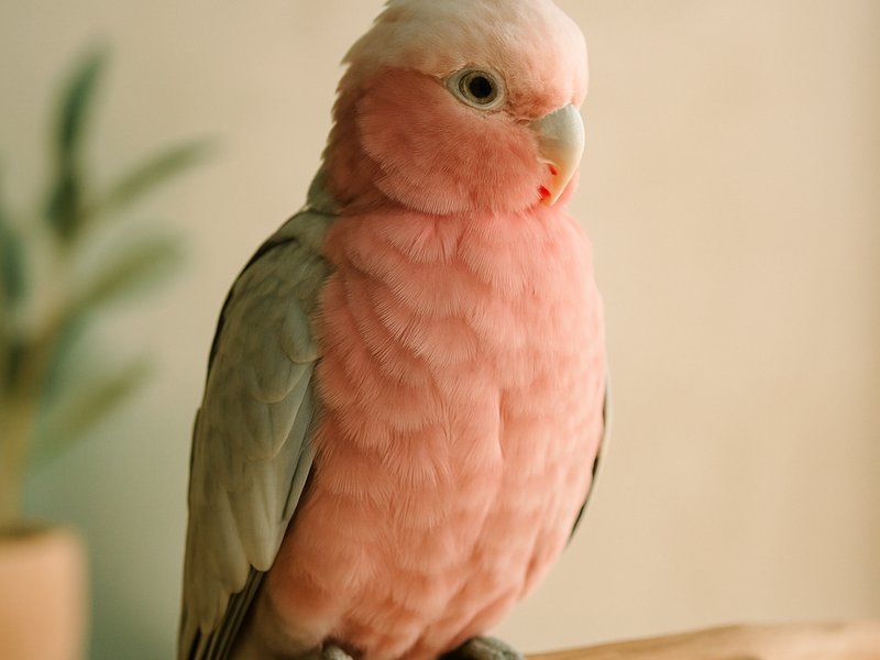 An Australian Galah on a natural timber perch